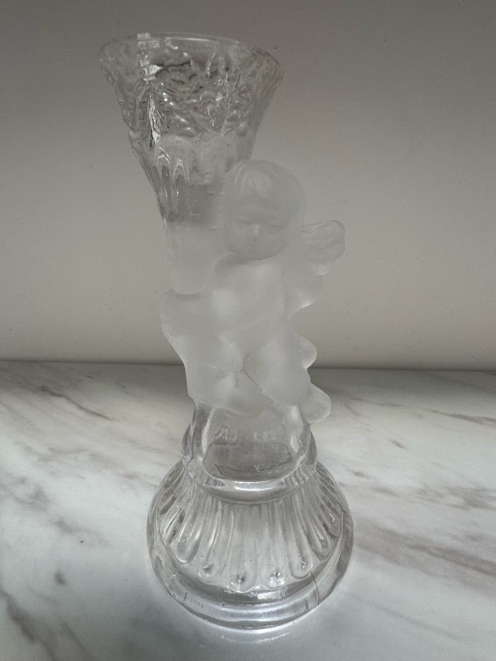 Vintage Clear Glass Cherub Candle Holder - Decorative Home Art